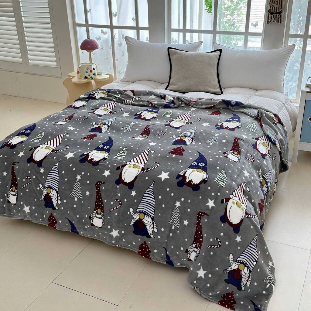 Плед флис новогодний 200х220 см Темно-серый с белым