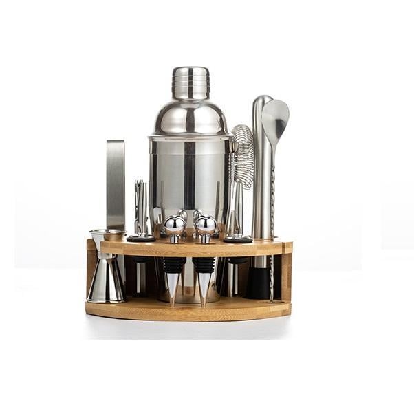 Набір для бару 12в1 для приготування коктейлів Basimc 750 мл з дерев'яною підставкою (Е051212)