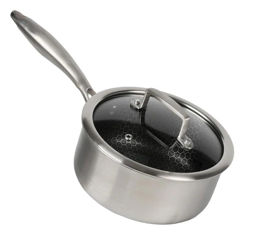 Ковш с антипригарным покрытием с крышкой Соты 1,4 л индукционное дно d16х7,5 см (10384-16)