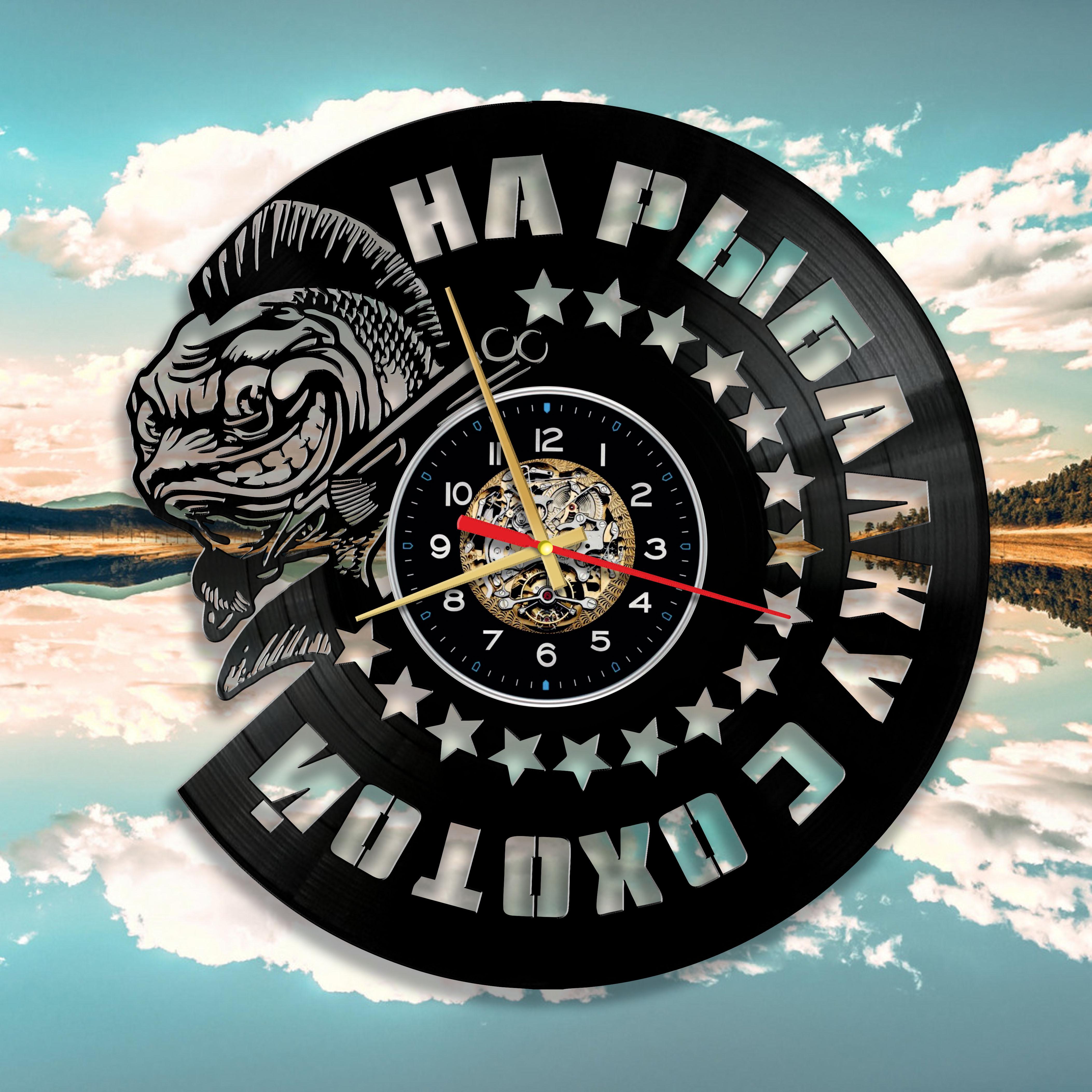 Часы настенные Охота и рыбалка из виниловой пластинки (3429 )