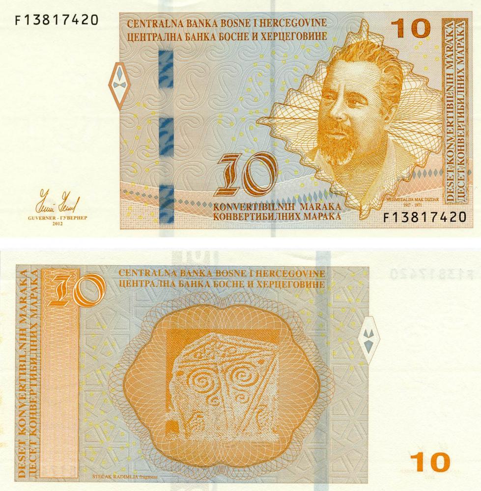 Коллекционная банкнота Босния и Герцеговина 10 марок 2012 UNC P80 (Б05439)
