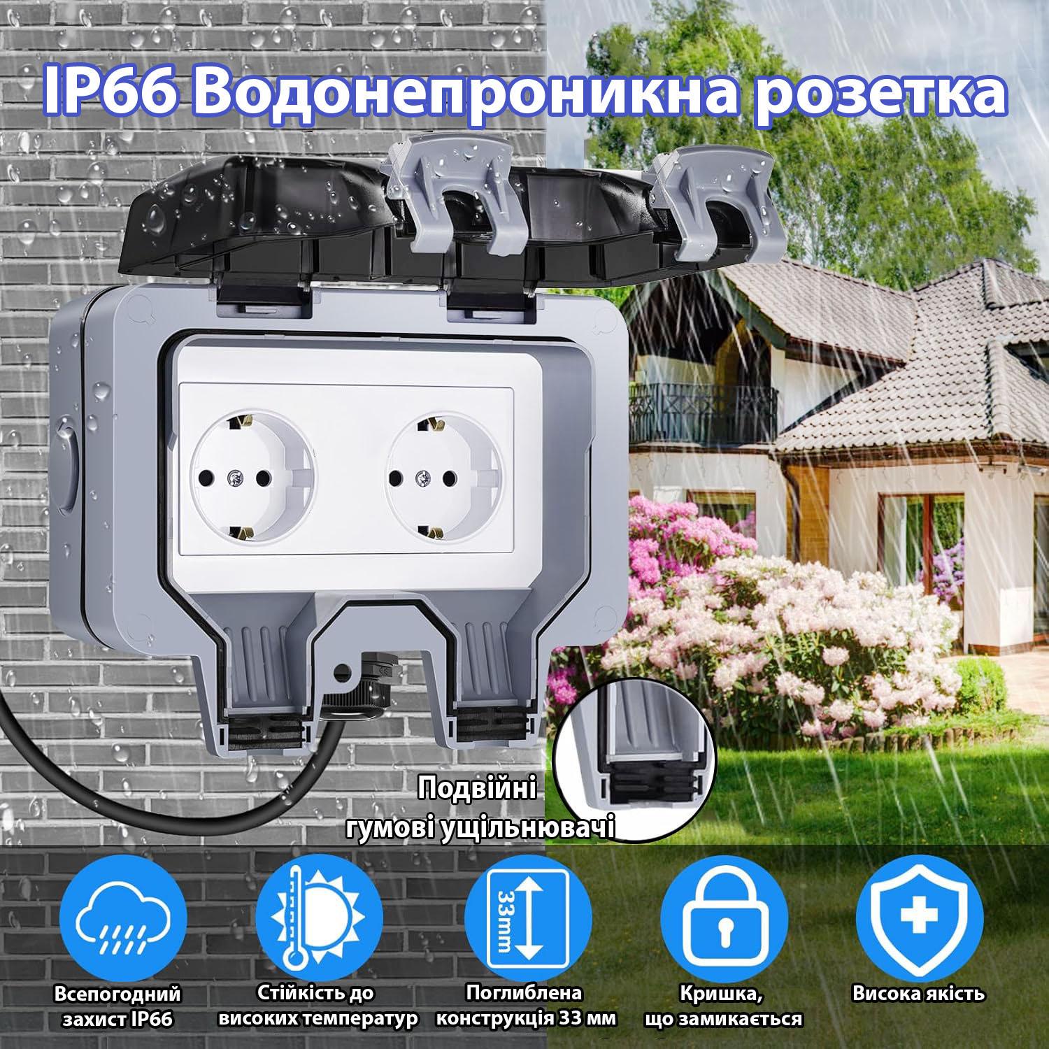 Розетка Premium подвійна IP66 водонепроникна Сірий (52361) - фото 10