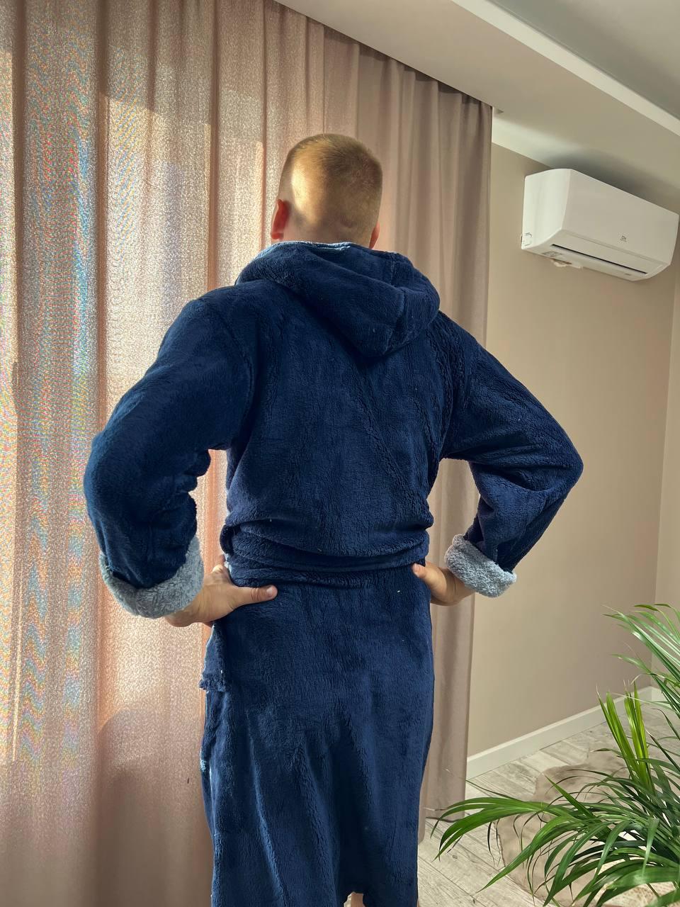 Халат мужской махровый XXXL Синий (22936583) - фото 5 Халат мужской махровый XXXL Синий (22936583) - фото 5