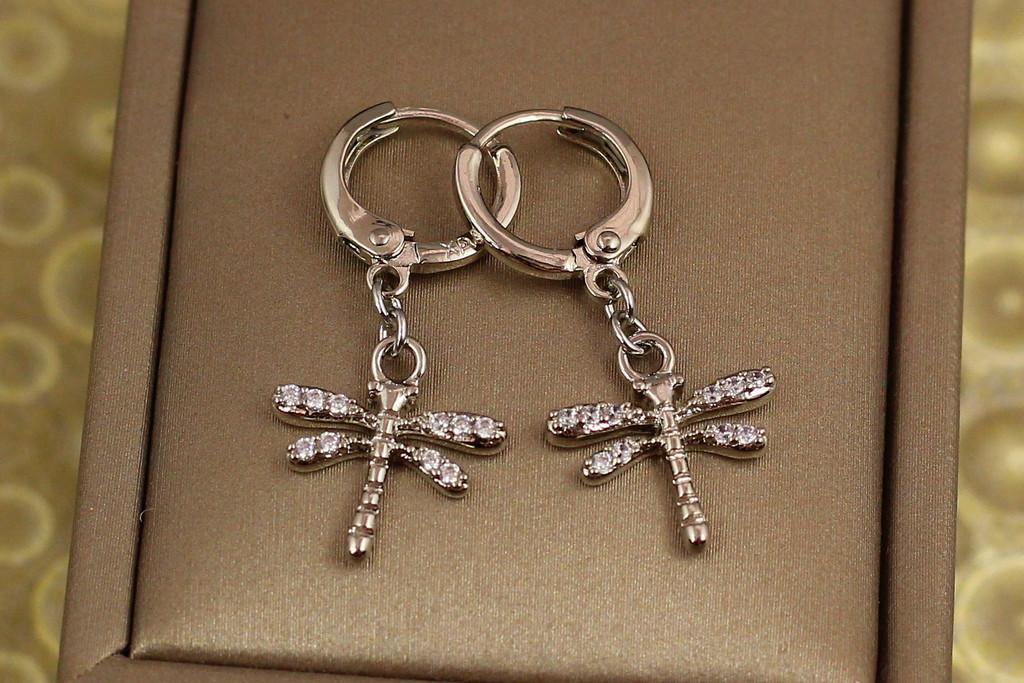 Серьги подвески Xuping Jewelry Бабка 3 см Серебристый (2180916814)