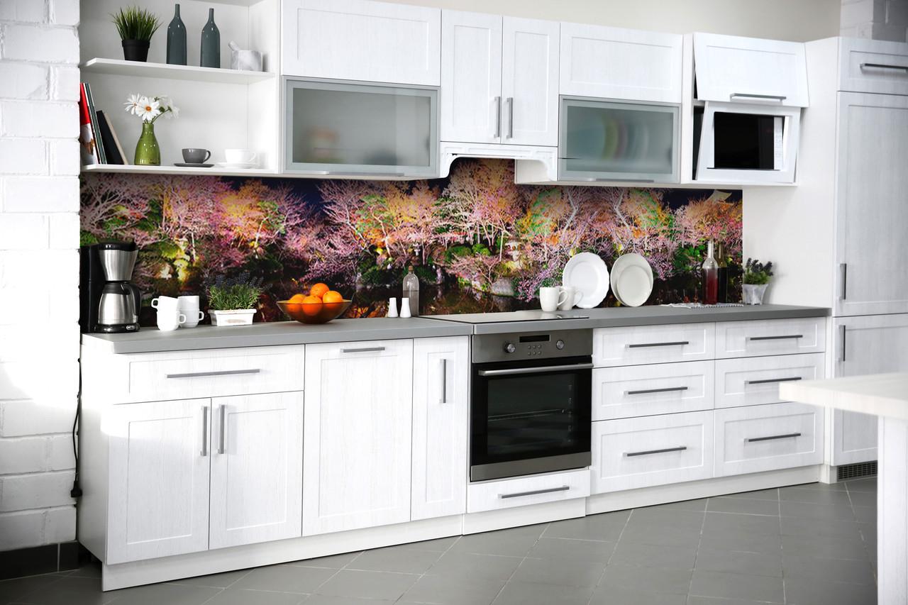 Кухонный фартук Радужный лес из самоклеящейся виниловой пленки 65х250 см Розовый