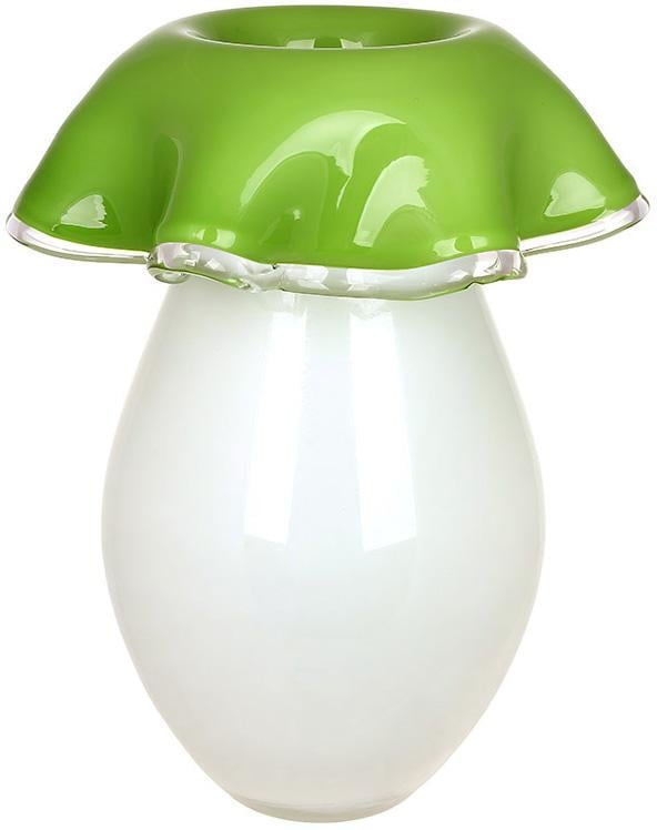 Ваза стеклянная Гриб 19х27 см Зеленый с белым