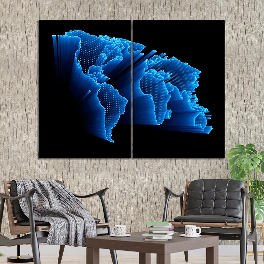 Картина карта Карта мира в неоновом синем цвете 111x81 см (A1360-2)