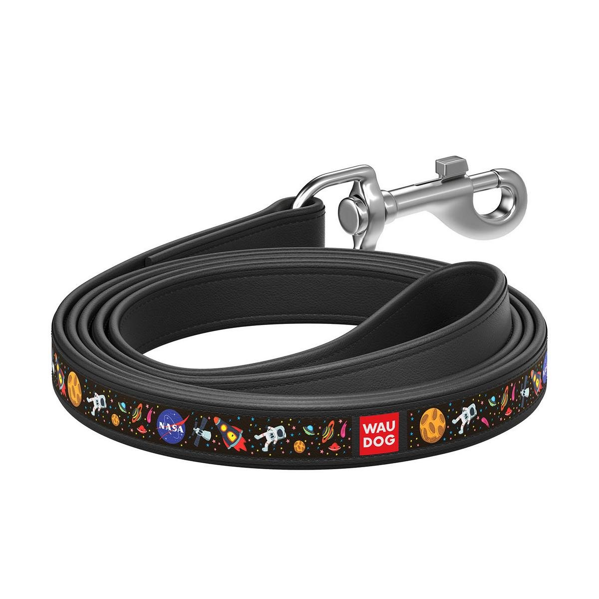 Поводок для собак Waudog Design NASA кожаный 12 мм 122 см Черный (0112-0047-01)