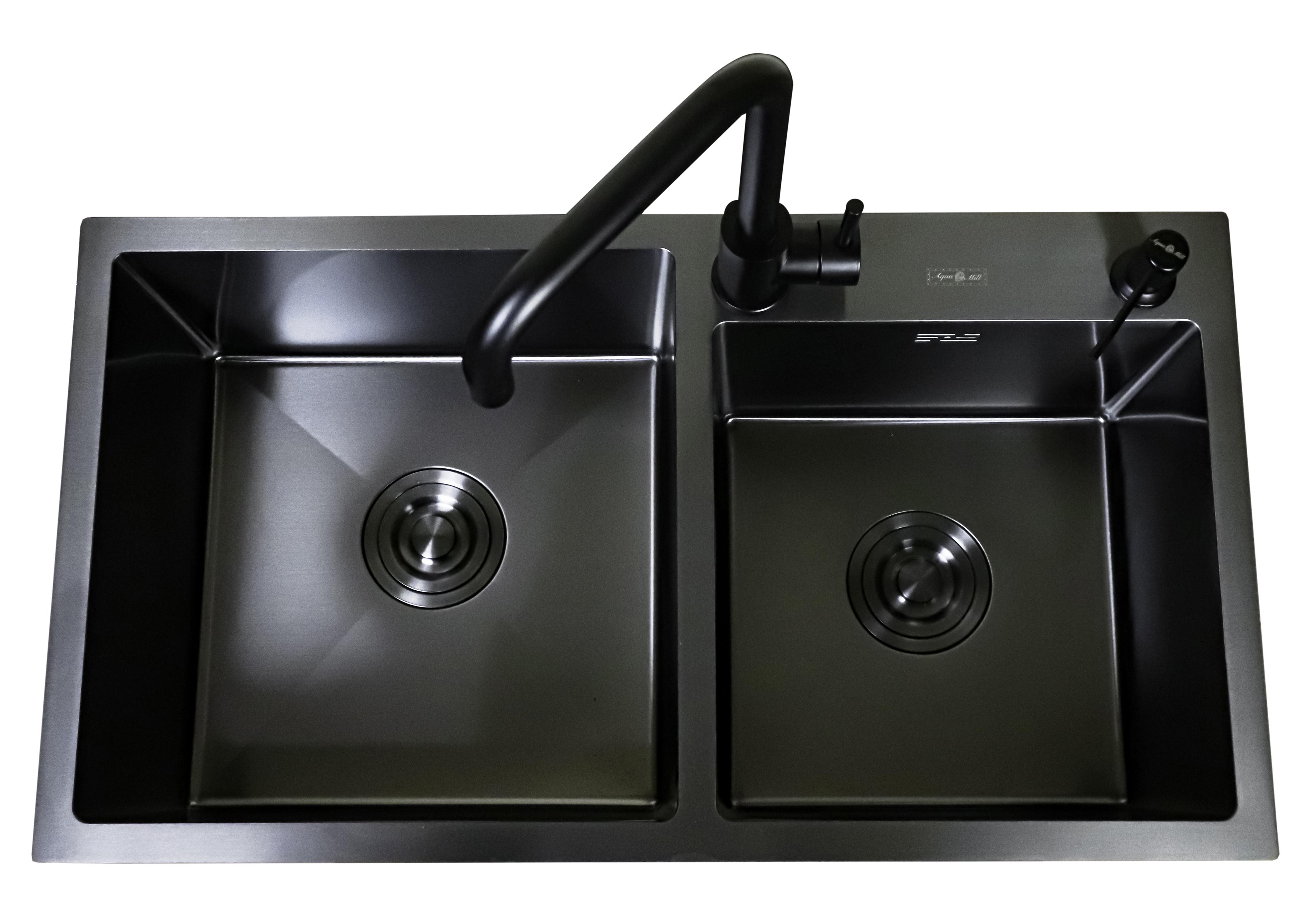 Мойка из нержавейки/дозатор/смеситель AQUAMILL 7843 с PVD покрытием Черный