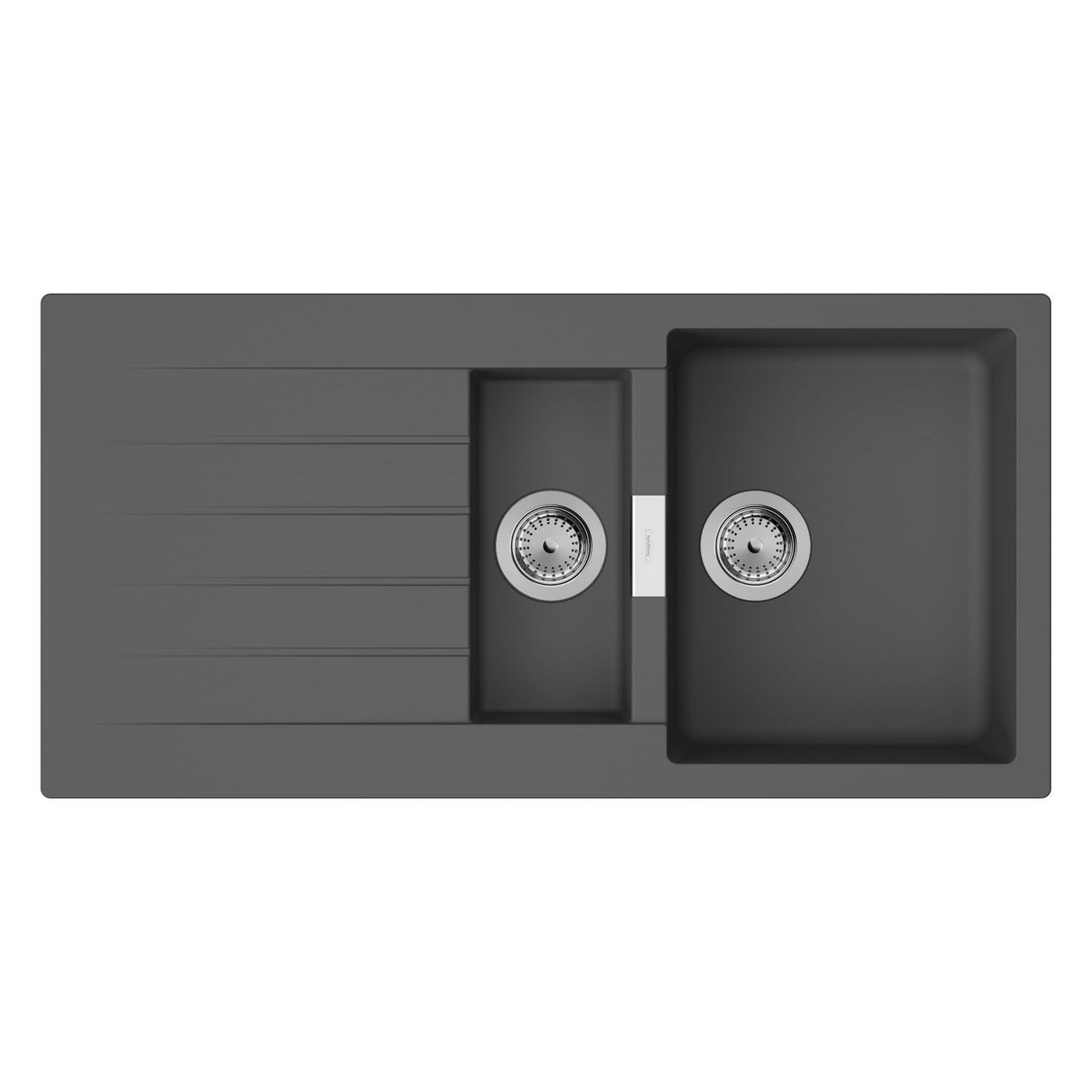 Мойка кухонная Hansgrohe 43357290 Полторы чаши прямоугольная гранитная 1000x500 мм Серый (205630)