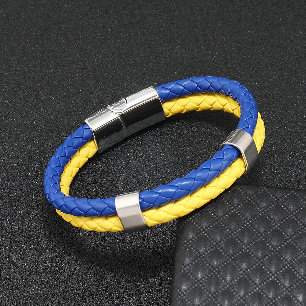 Браслет на руку плетеный с магнитной застежкой р. 21 Желто-голубой (1798159279) - фото 4