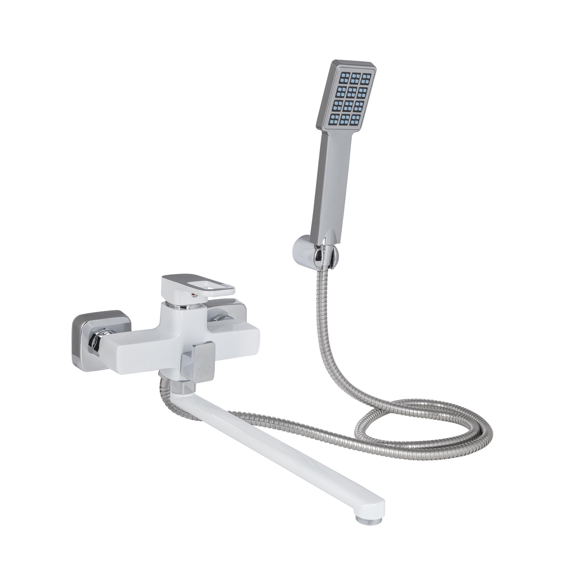 Змішувач для ванни Lidz Wawel 005 з поворотним виливом з душовим гарнітуром k35 White (LDWAW005WHI45399)