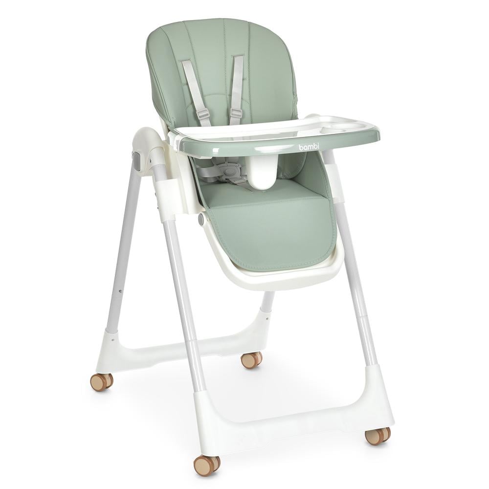 Стільчик для годування Bambi M 5673 на колесах складний з регулюванням висоти та спинки М'ятний (36584063)