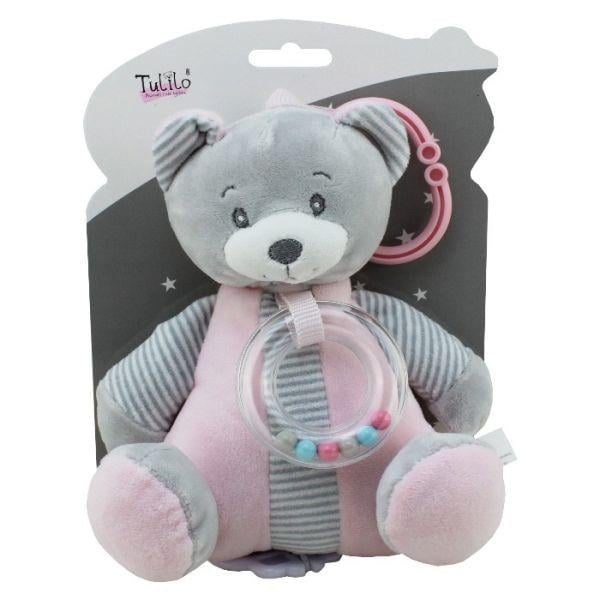 Игрушка-подвеска музыкальная Tulilo Мишка из пластика и текстиля 22 см Розово-серый (150-98-9109)