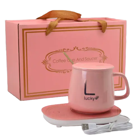 Чашка на USB-підставці з підігрівом Hoz 984112 L 400 мл 4 предмети Pink (NA005303)