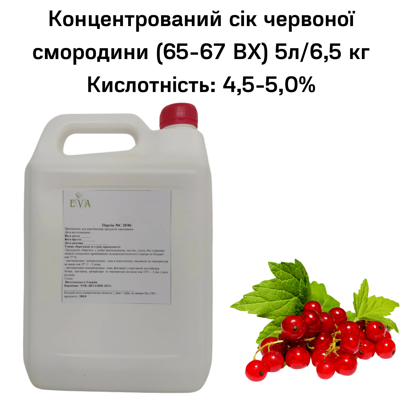 Сік червоної смородини концентрований Eva 65-67 ВХ каністра 5 л/6,5 кг - фото 2