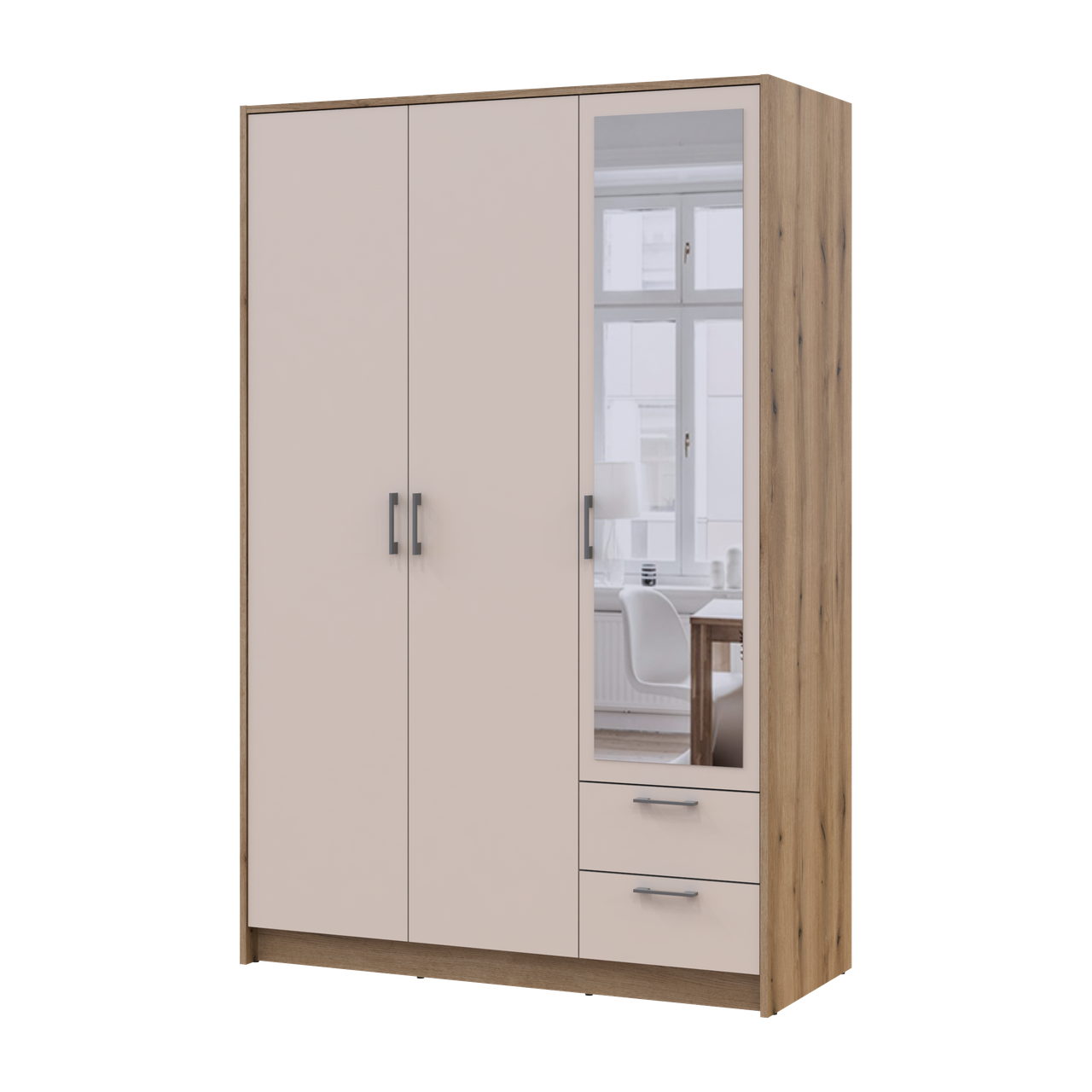 Шафа розпашна для одягу Doros Ронді з дзеркалом 3ДСП 121х52х195 см Дуб Артізан/Кашемір (М)