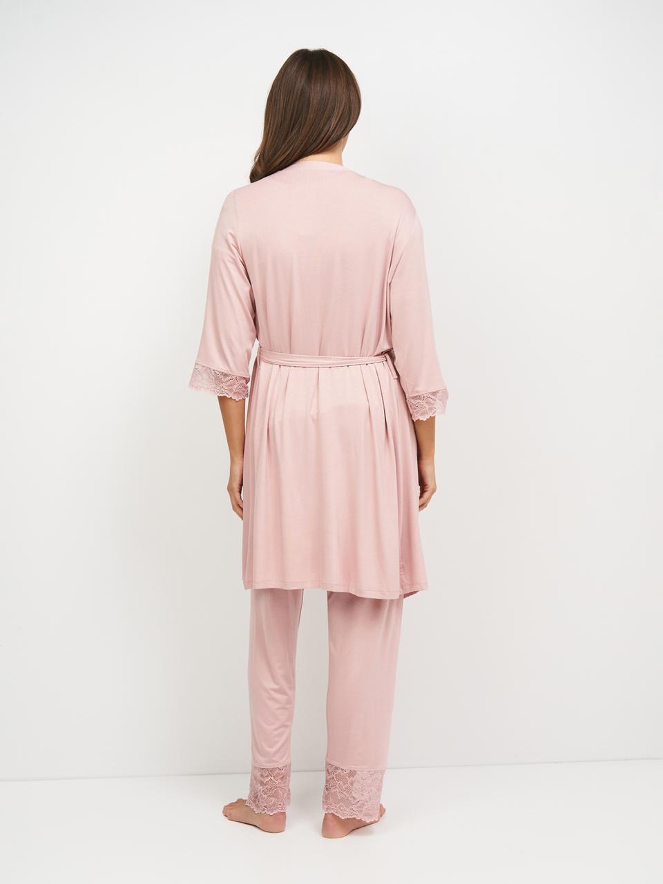 Пижама женская Cotpark халат/брюки/футболка L Пудровый (16187-02-L) - фото 2 Пижама женская Cotpark халат/брюки/футболка L Пудровый (16187-02-L) - фото 2