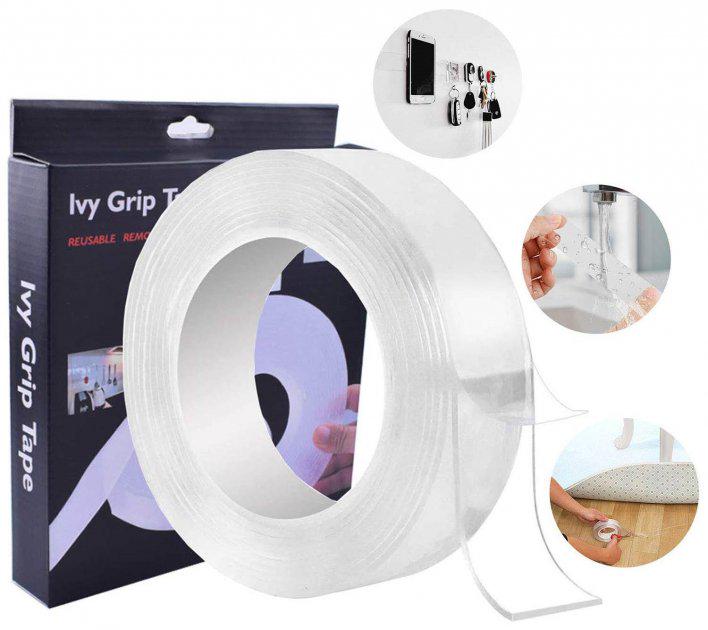 Многоразовый двусторонний скотч Ivy Grip Tape крепежная липкая лента 1 м Прозрачный - фото 6