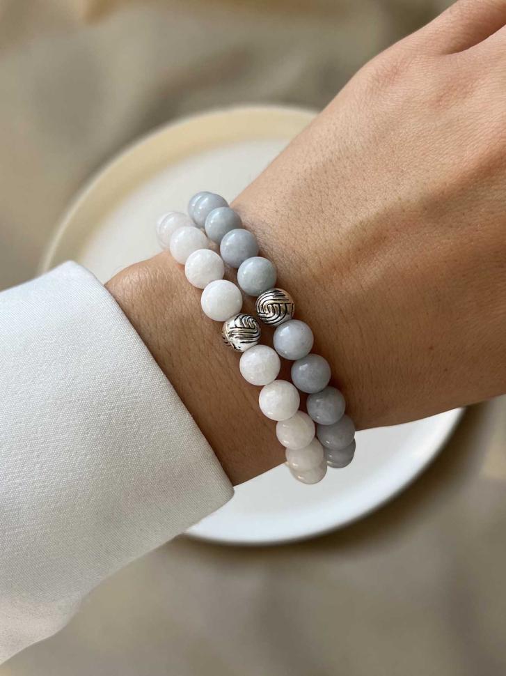 Браслеты парные из аквамарина/нефрита (4597)