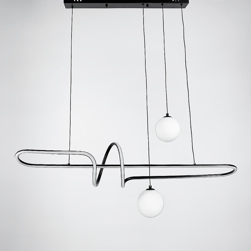 Люстра дизайнерская Led с 2 белыми плафонами Черный (MJ 102-1000 BK)