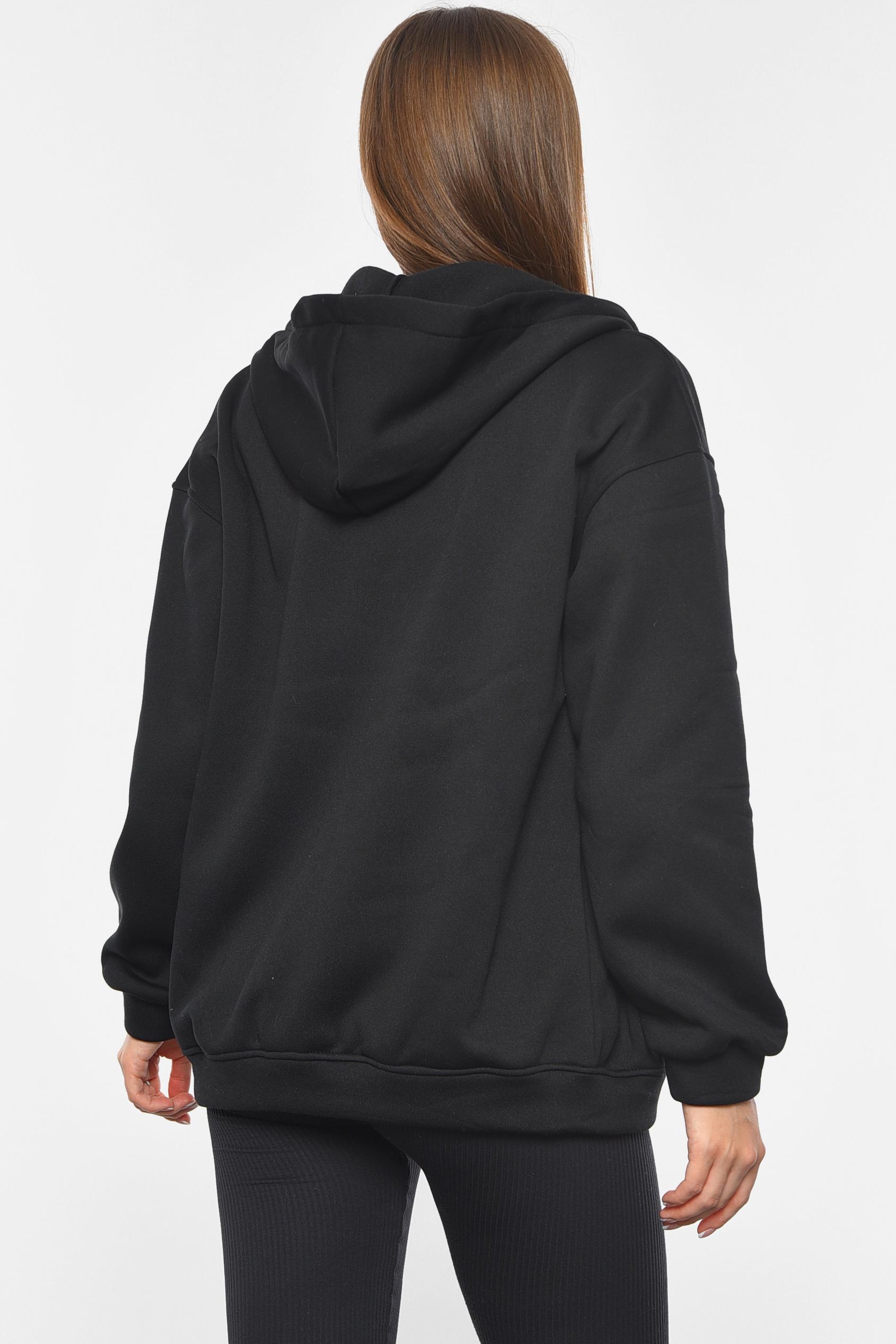 Кофта жіноча на флісі на блискавці S-M Чорний (190979) - фото 3 Кофта жіноча на флісі на блискавці S-M Чорний (190979) - фото 3