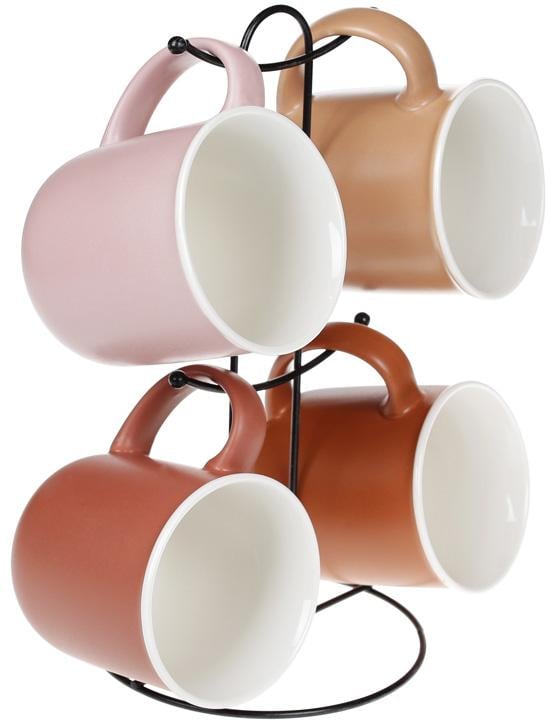 Набор фарфоровые кружок Терракота 380 мл на подставке 4 шт. (BD-432-005)