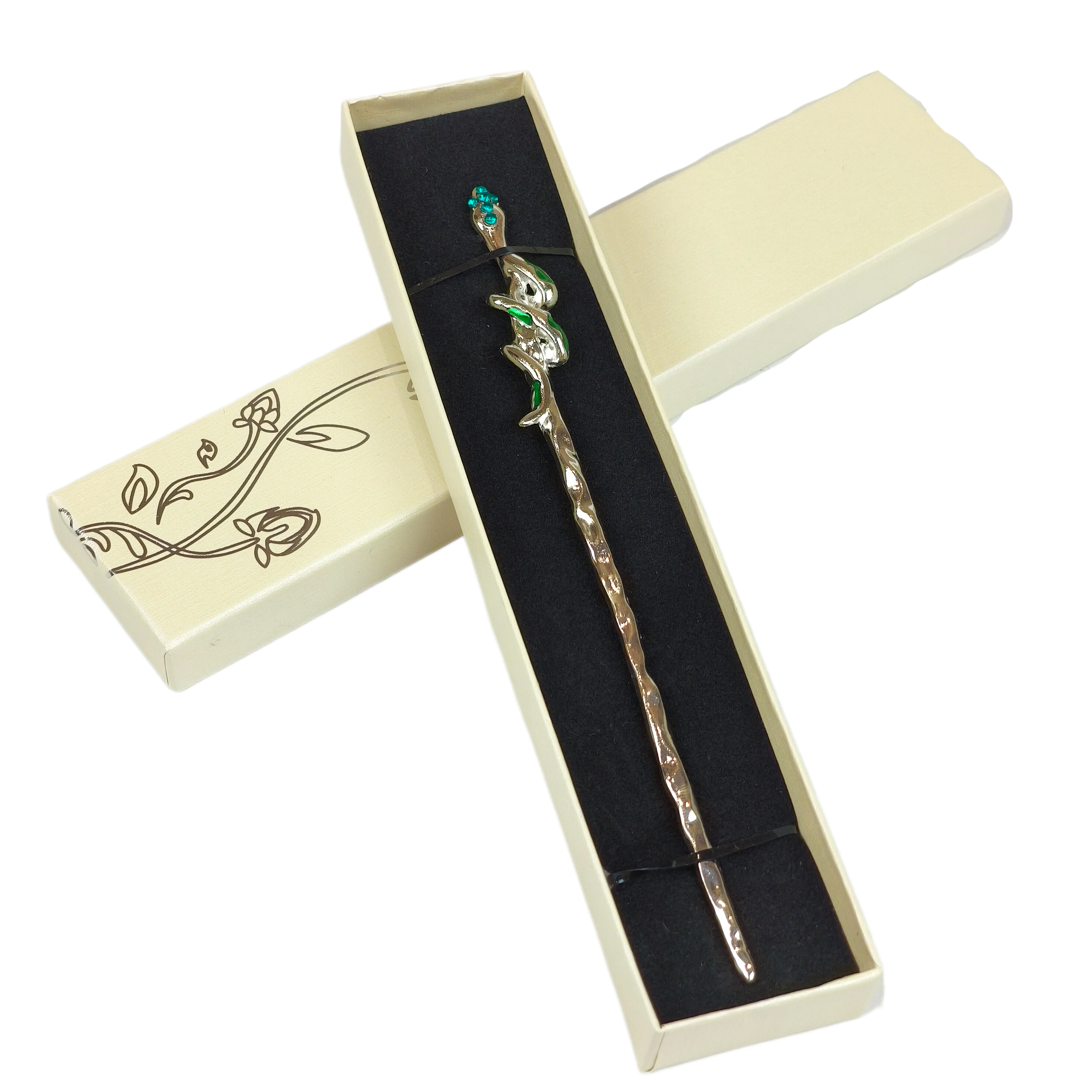 Заколка для волос в азиатском стиле Змейка металлическая в подарочной коробочке (28094)