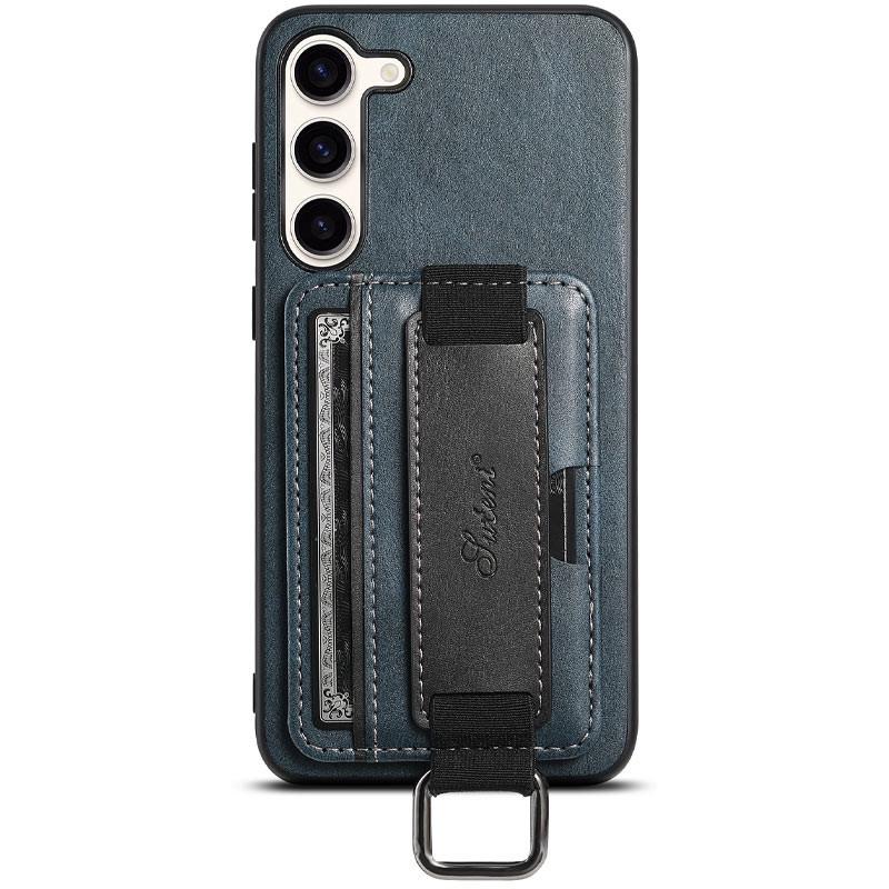 Противоударный кожаный чехол Wallet case and straps для Samsung Galaxy A34 5G Синий / Blue