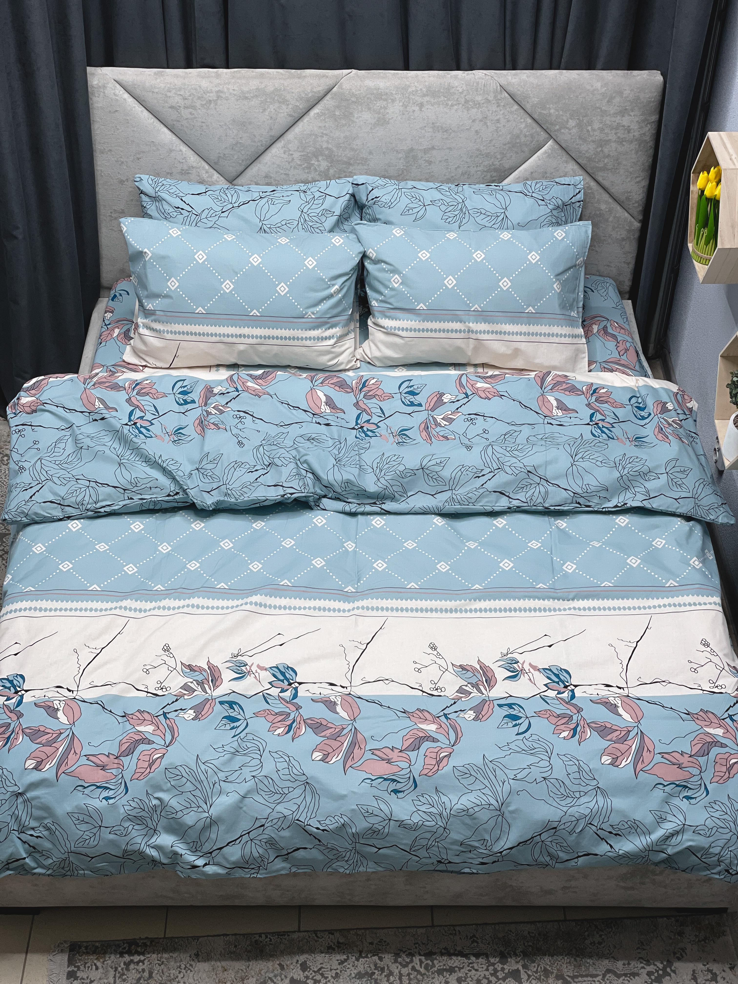 Комплект постельного белья Ego-textile 4747S бязевый с цветами Голубой (197281463)