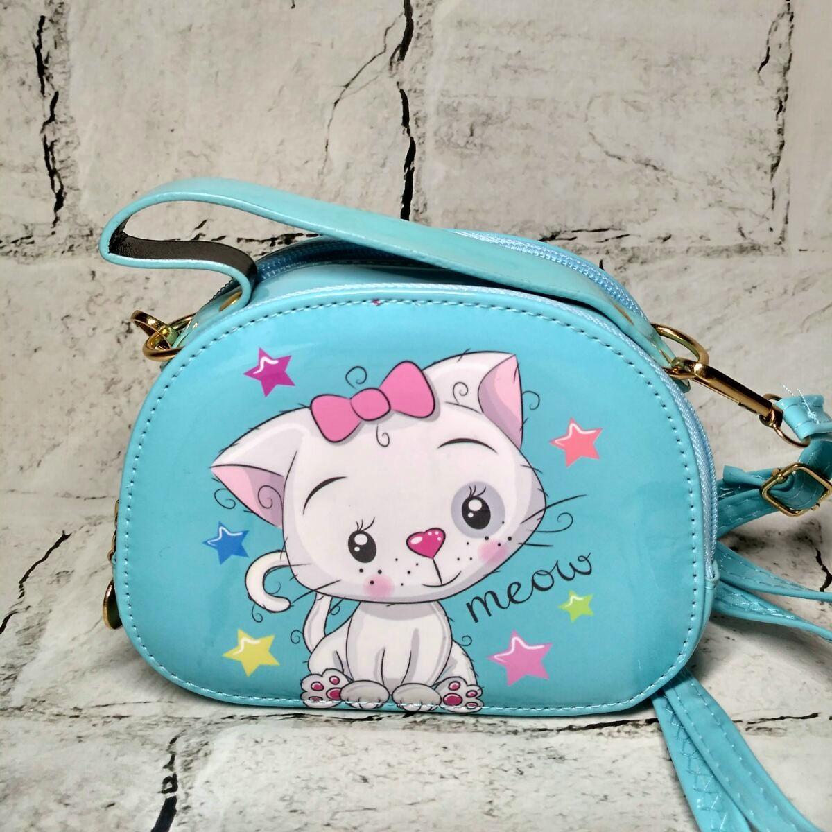 Сумочка детская лаковая Котик мини 15х12х5 см Голубой (730-9) - фото 1 Сумочка детская лаковая Котик мини 15х12х5 см Голубой (730-9) - фото 1