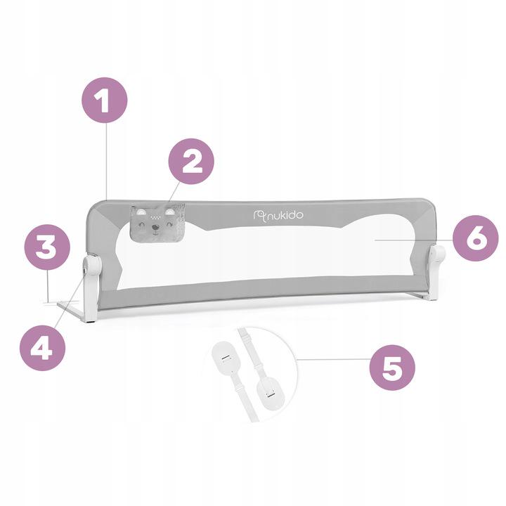 Бар'єр для ліжка Nukido NK-224 захисний 150х42х35 см Сірий - фото 2