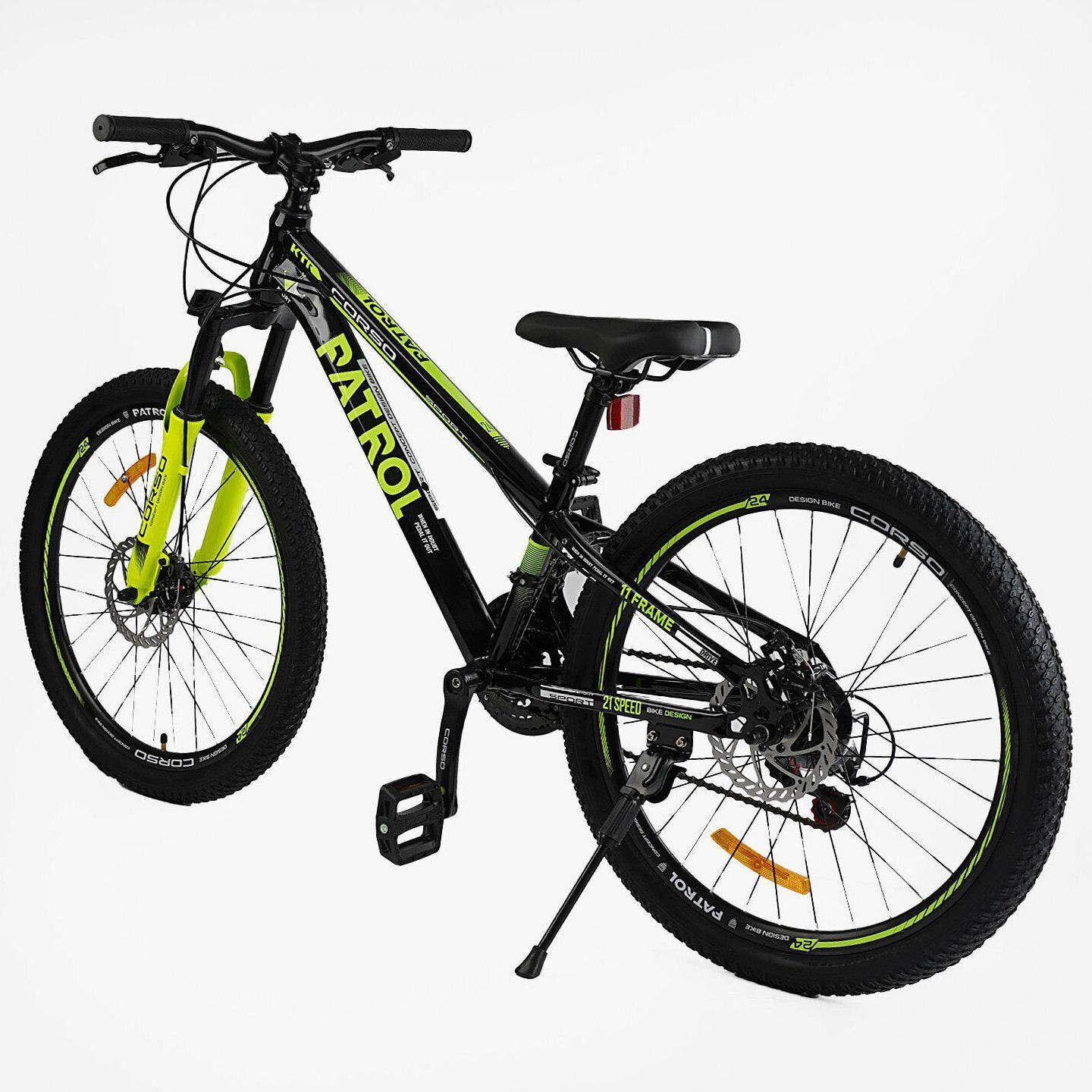 Велосипед горный подростковый Corso Patrol 24" Черный с желтым - фото 3 Велосипед горный подростковый Corso Patrol 24" Черный с желтым - фото 3