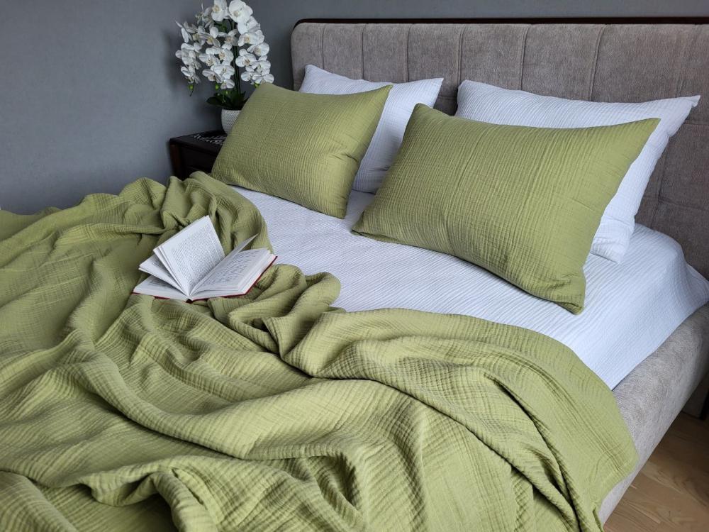 Комплект постельного белья Muslin полуторный на резинке Herbal/White Комплект постельного белья Muslin полуторный на резинке Herbal/White