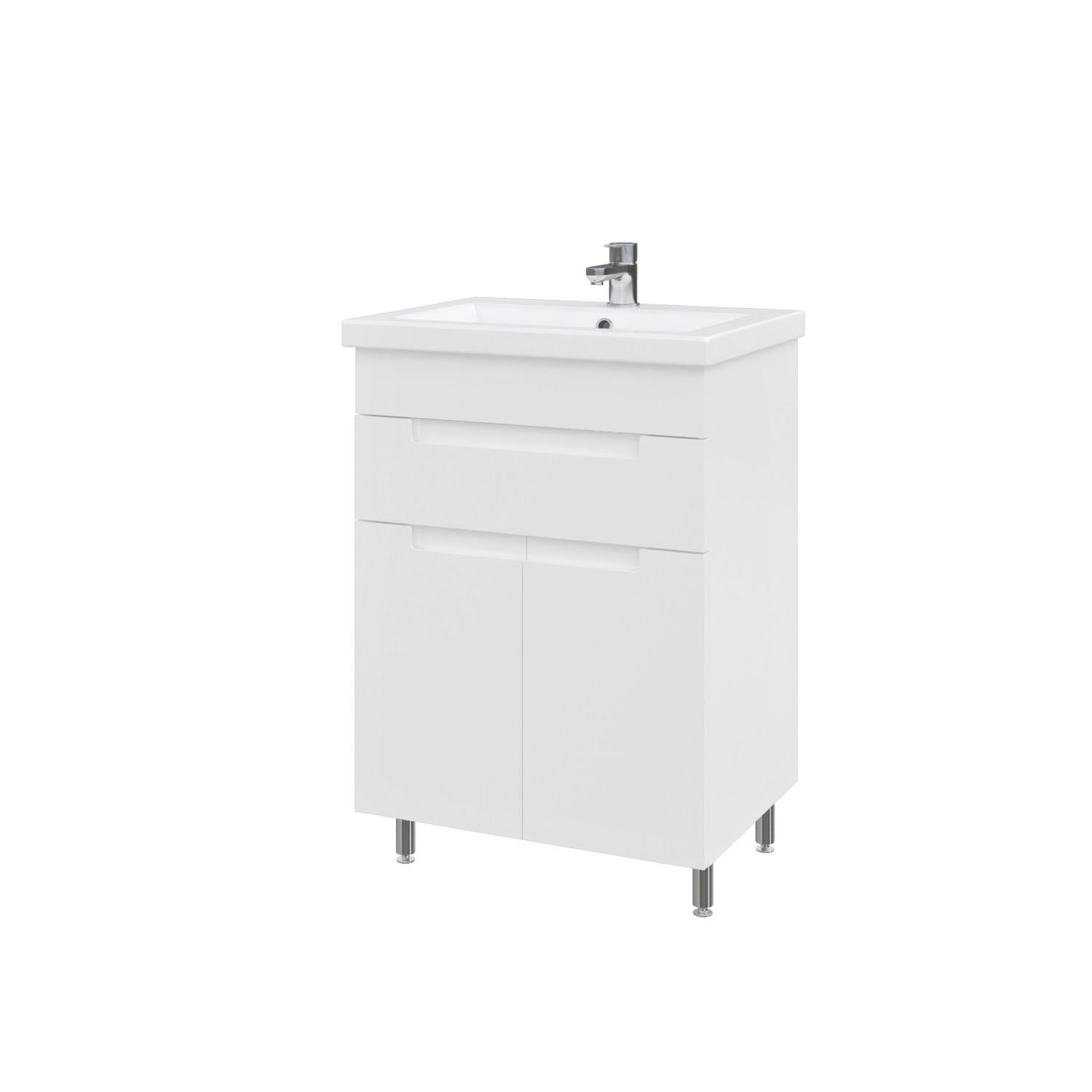 Тумба для ванной комнаты напольная MEBLIBUD EVA 60 с 2-мя дверцами с ящиком с умывальником Cers 60 см Белый (44803/1)