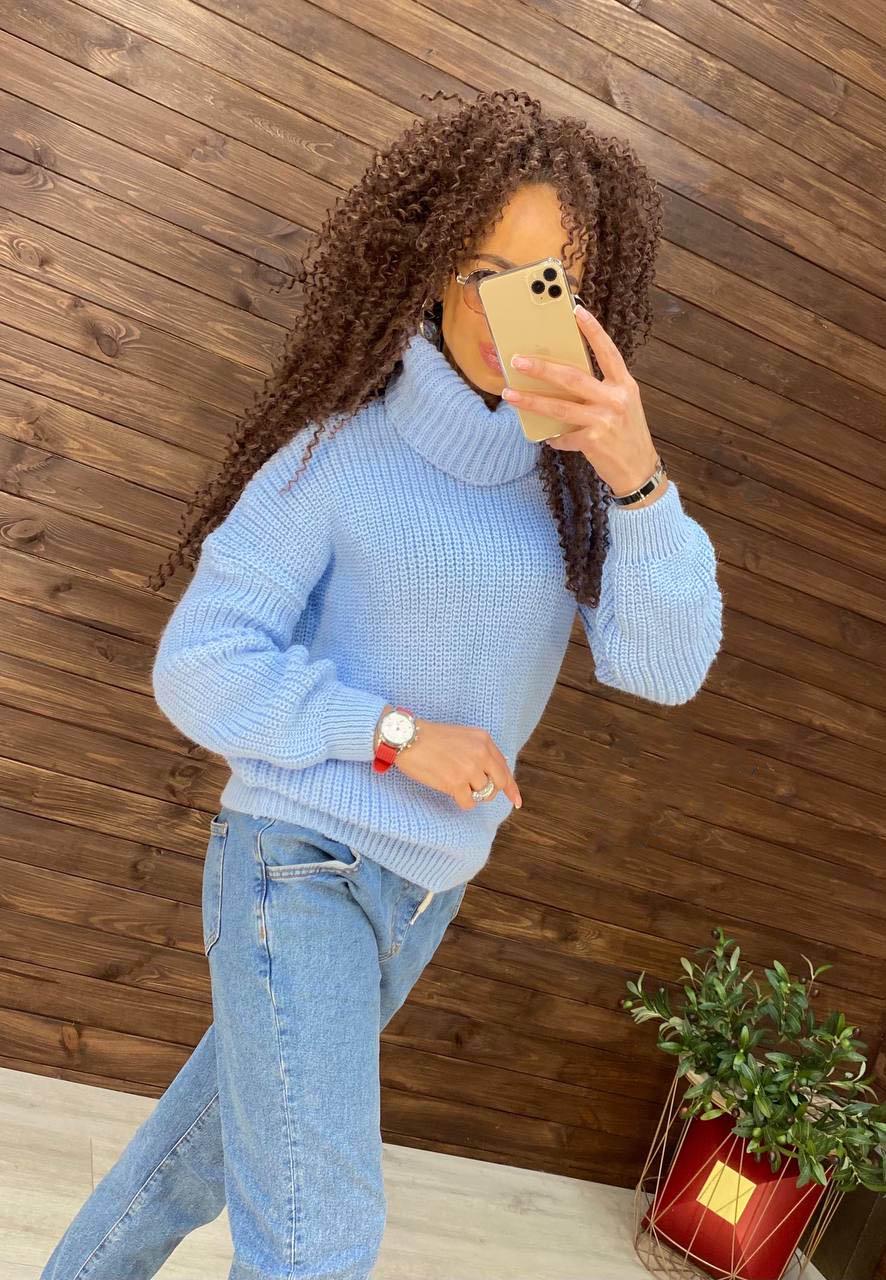 Светр оверсайз Арчі з горлом р. 44-52 Блакитний (1675)