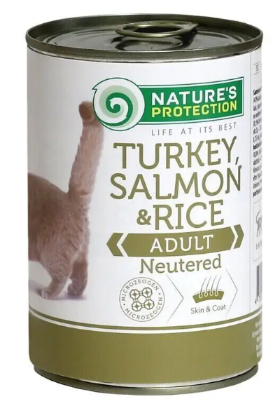 Консервы для взрослых кошек Natures protection Neutered Turkey Salmon and Rice с индейкой/лососем и рисом 400 г