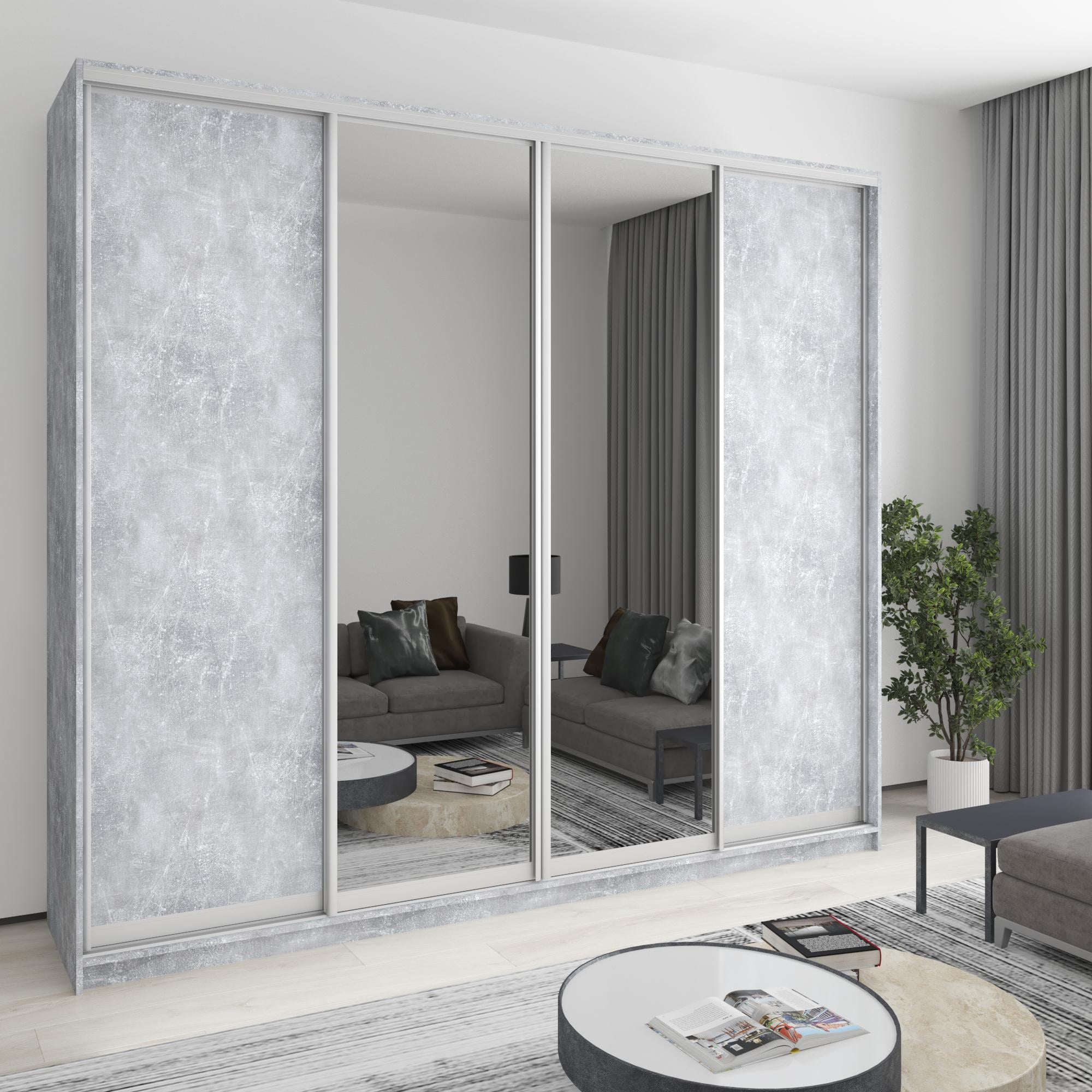 Шкаф-купе четырехдверный MebelStar Комбо AL 2 ДСП/2 зеркала 270x60x240 см Бетон (MBS-13344)