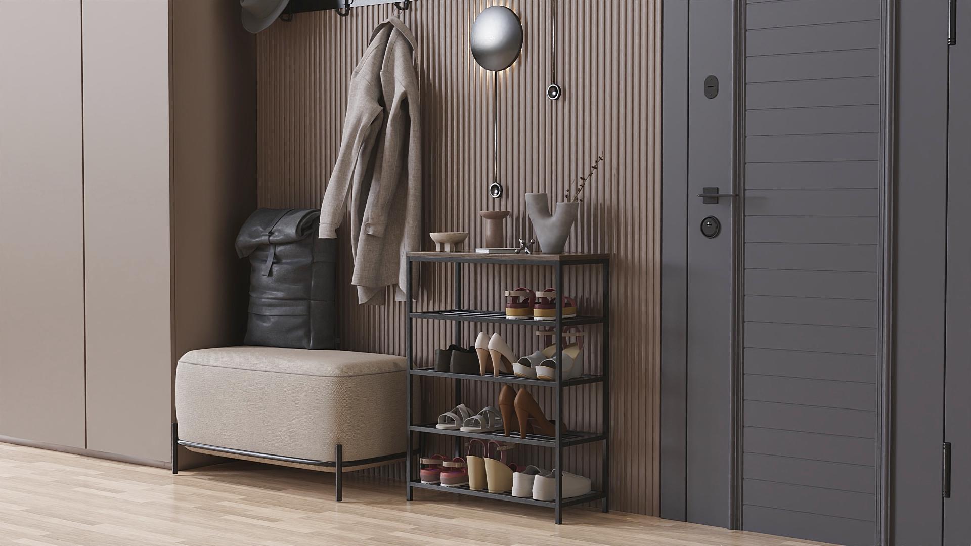 Полиця для взуття Ferrum-decor Слайм 4 метал/ДСП 16 мм 820x630x260 мм Чорний/Дуб Сонома Трюфель (FRD-105163)
