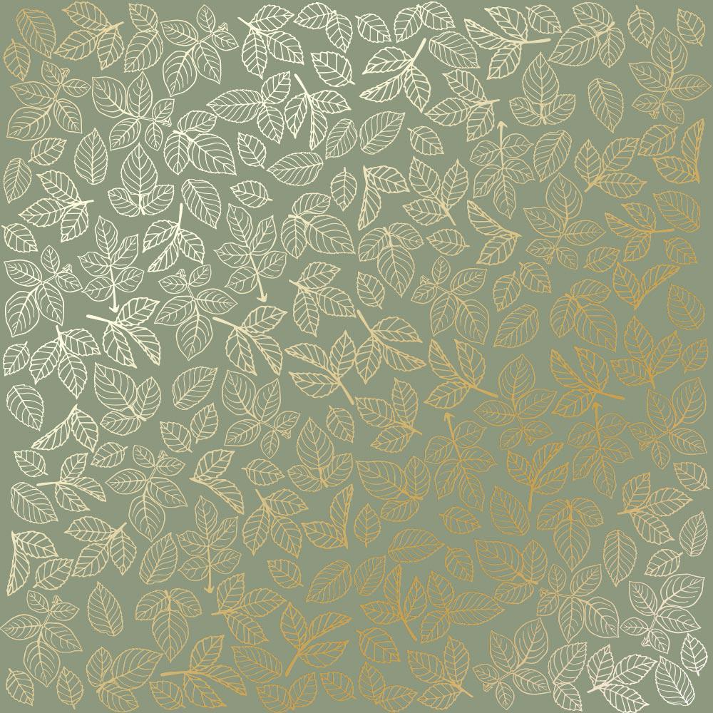 Лист бумаги односторонний Golden Rose leaves с фольгированием 30,5х30,5 см Olive