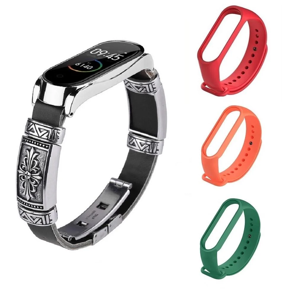 Ремешок винтажный для фитнес-браслета Xiaomi Mi Band 5/6 Type BS6 и 3 цветных ремешка (1853542851) Ремешок винтажный для фитнес-браслета Xiaomi Mi Band 5/6 Type BS6 и 3 цветных ремешка (1853542851)