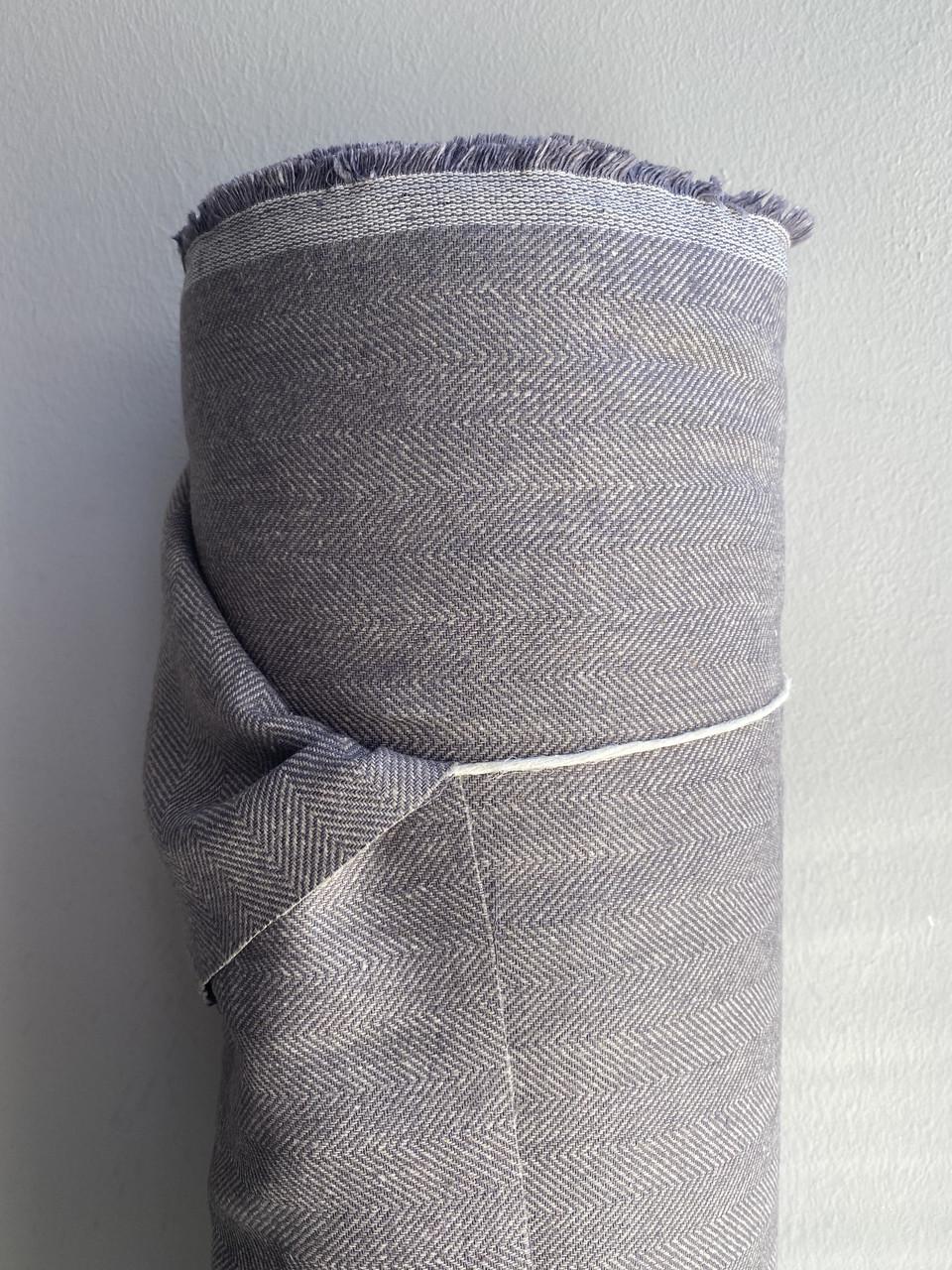 Ткань костюмная плотная натуральная в елку LINEN PLUS 100% лен 145 см 1/1 Серый