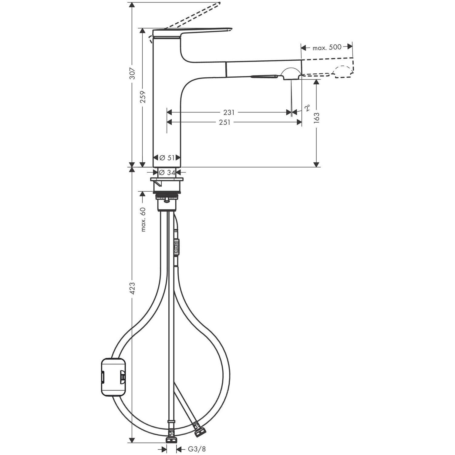 Змішувач для кухні Hansgrohe Zesis M33 74801670 із висувною лійкою Чорний (148566) - фото 2