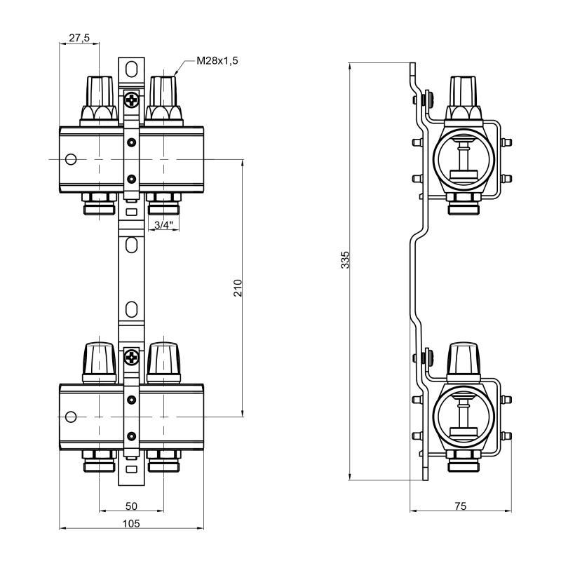 Коллектор Icma 1" 2 выхода без расходомера №K005 - фото 2