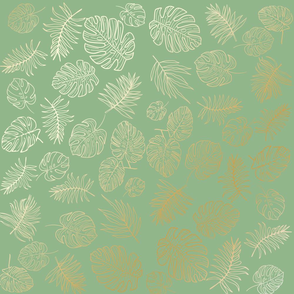 Лист бумаги односторонний Golden Tropical Leaves с фольгированием 30,5х30,5 см Avocado