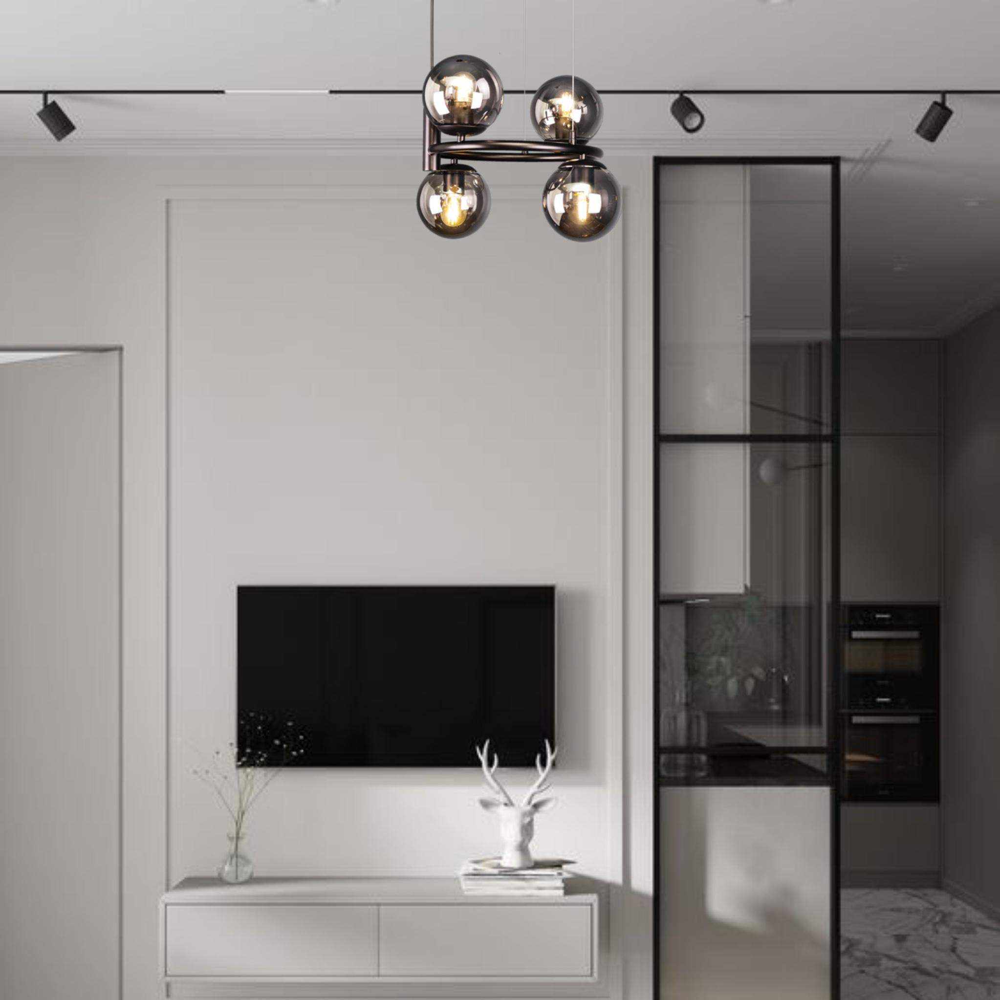 Люстра підвісна Bubbles кругла на 4 лампи Чорний (52-1011-4 BK+BK) - фото 4 Люстра підвісна Bubbles кругла на 4 лампи Чорний (52-1011-4 BK+BK) - фото 4