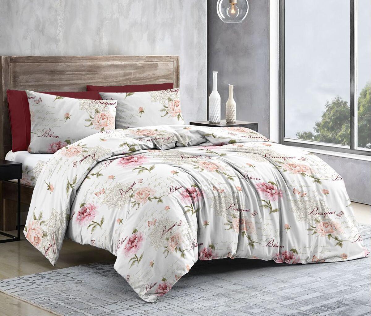 Простирадло полуторне Рожеві квіти метелики бязь голд люкс 160х220 см Білий (33332708)