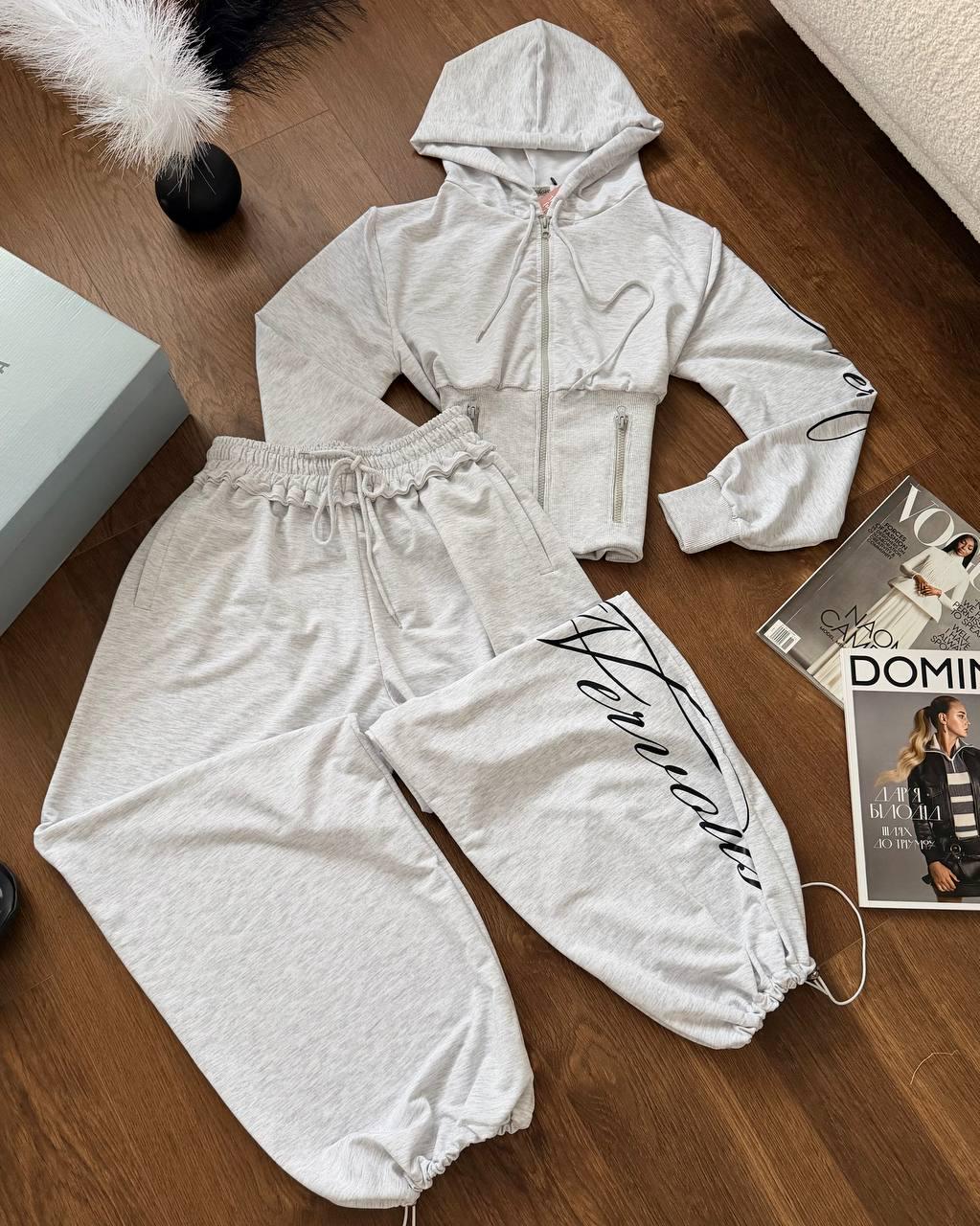 Спортивный костюм женский укроп и брюки oversize р. 42-46 Серый меланж (od-11217)