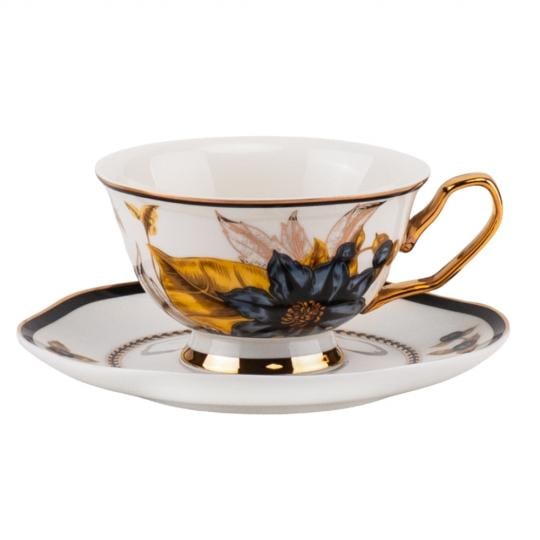 Набор чашки с блюдцем и ложкой Elisey Victorian Charm керамический 200 мл Белый с золотом (135-81-9217-001.1)