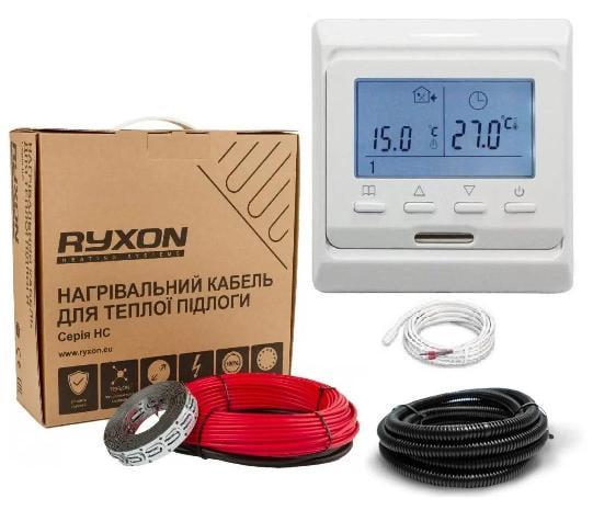 Нагревательный кабель двухжильный под плитку Ryxon HC-20-15 1,5-1,9 м² 300 Вт 15 м с программируемым терморегулятором White